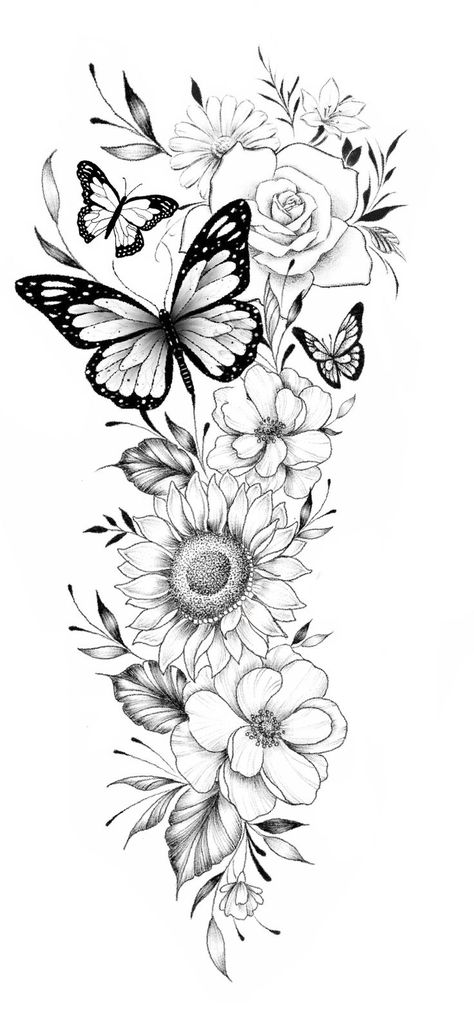 Butterfly Sleeve Tattoo, Floral Arm Tattoo, Lower Arm Tattoos, Arm Sleeve Tattoos For Women, Floral Thigh Tattoos, Hip Thigh Tattoos, Flower Thigh Tattoos, Tattoos For Women Flowers, Tattoos For Women Half Sleeve