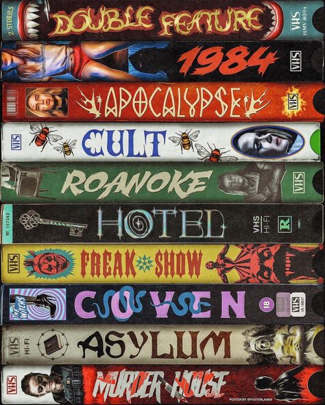 American Horror Story Fans on Instagram: “Incredible “AHS” VHS tapes concept artwork by @fosterlands 👏🏻” Vintage Horror, Scroll Stoppers, Collage Mural, Retro Horror, Horror Posters, Horror Movie Art, Tapeta Pro Iphone, Foto Vintage, Art Collage Wall