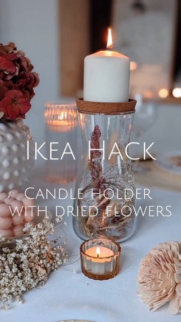 Ikea Vase Hack, Ikea Glass Vase, Diy Branch Centerpieces, Ikea Candle Holder, Ikea Deco, Cork Candle, Ikea Candles, Ikea Vases, Flower Centerpieces Diy