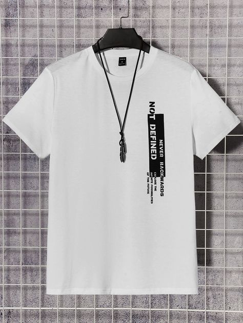 White Casual Collar Short Sleeve Knitted Fabric Slogan  Embellished Slight Stretch  Men Tops Latest T Shirt Designs For Men, T Shirt Simple Design, White Tshirt Design, Slogan Graphic Tee, Christian Shirts Designs, Shein Men, T Shirt Logo Design, Mens Printed Shirts, Shirt Logo Design