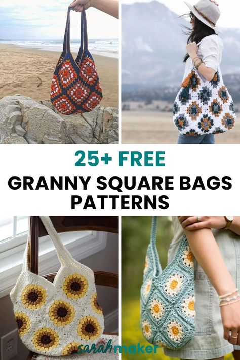 Looking for the best granny square bag patterns? This collection of free crochet patterns will inspire you to transform those stacks of grannies into practical and stylish bags you’ll love to use. Amigurumi Patterns, Granny Square Handbag Free Pattern, 12 Granny Square Bag, Crochet Granny Bags Square Patterns, Crochet Purse Pattern Free Granny Squares, Diy Crochet Granny Square Bag, Crochet Bag Using Granny Square, Crochet Square Project Ideas, Free Granny Square Purse Pattern