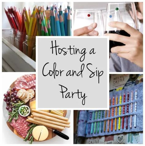 Hosting a Color and Sip Party – Party Ideas Color And Sip Party Ideas, Gathering Ideas Parties Friends, Art Party Adult, Party Crafts For Adults, Adult Art Party, Paint Party For Adults, Pinterest Party Ideas, Adult Craft Party Ideas, Craft Night Ideas Ladies