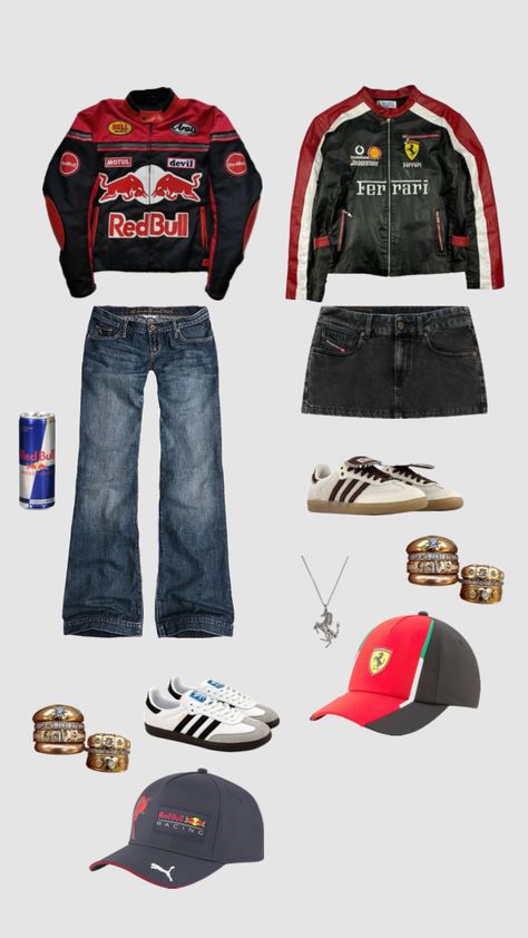 redbull and ferrari duo !! Formula 1, Aesthetic Jewellery, Race Day Outfits, Sergio Perez, Ferrari F1, Modern Outfits, Race Day, Matching Outfits, Fashion Inspo Outfits