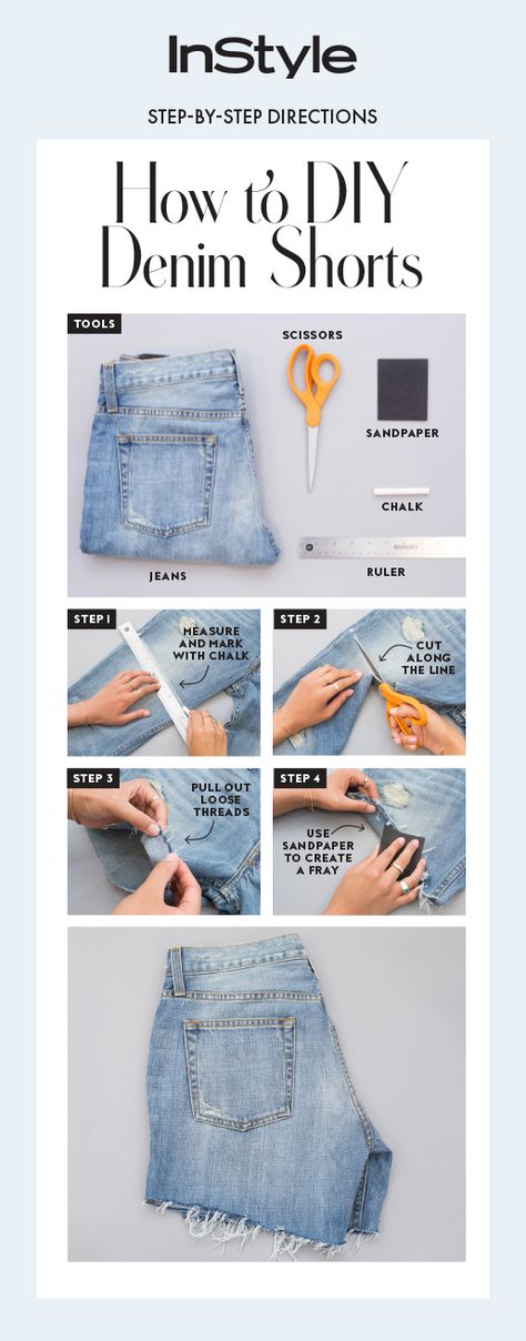 An easy four-step guide on how to cut your jeans into shorts. How To Cute Jeans Into Shorts Diy, Jean Shorts Pattern, Diy Jeans Into Shorts, How To Wear Jean Shorts, Outfit Ideas With Shorts Summer, Turning Jeans Into Shorts, How To Cut Off Jeans Into Shorts, How To Turn Jeans Into Shorts, Jeans Into Shorts Diy