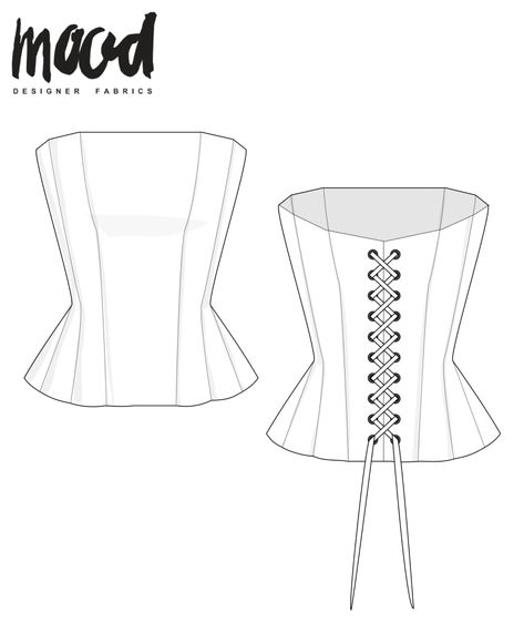 How to Wear This Season's Best Accessory: Corsets - Free Sewing Pattern - Mood Sewciety Free Corset Top Sewing Pattern, Mood Fabrics Free Pattern Corset, Miniskirt Pattern Free, Free Bustier Pattern, Plus Size Corset Pattern Free, Free Cosplay Sewing Patterns, Mood Fabrics Free Pattern Top, Deep V Dress Pattern, Free Sewing Patterns For Women Printable