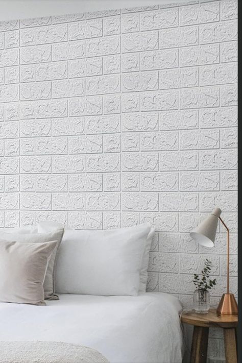 Elevate your interior with 3D Brick Wallpaper in White! These faux foam brick wall panels are easy to peel and stick, adding a touch of sophistication to your bedroom, living room, and laundry decor. Plus, they're waterproof for added convenience. #3DBrickWallpaper #WhiteBrick #PeelAndStick #FauxBrickPanels #InteriorDesign #BedroomDecor#modern wall paneling Foam Brick Wall, 3d Brick Wall Panels, Brick Wall Panels, 3d Brick Wallpaper, White Brick Wallpaper, Wallpaper Brick, Modern Wall Paneling, Brick Wall Paneling, Faux Brick Panels