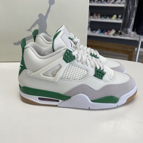 White And Green Jordan 4’s, J4 Pine Green, Men’s Jordans, Emerald Green Quinceanera Shoes, Green Jordan 4’s, Seafoam Jordan 4, Pine Green Jordan 4, Jordans Retro 4, Sage Green Shoes