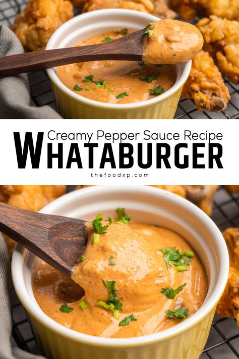 Recreate the famous Whataburger flavor at home with this Creamy Pepper Sauce Recipe. It's the secret to transforming any dish into a fast-food favorite! Fresco, Crazy Sauce Recipe, Creamy Pepper Sauce Whataburger, Whataburger Sauce Recipe, Jalapeno Ranch Sauce, Fast Food Sauces, Restaurant Sauce Recipes, Whataburger Copycat Recipes, Whataburger Creamy Pepper Sauce Recipe