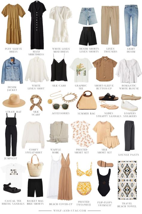 The (Mostly) Sustainable Summer Capsule Wardrobe » Wolf & Stag Modest Cruise Outfits For Women, Clothing Essentials For Women, Summer Capsule Wardrobe 2020, Parisian Spring Style, Stag Outfits, Sustainable Wardrobe, Accessories Boho, Outfits Beach, Sustainable Brands