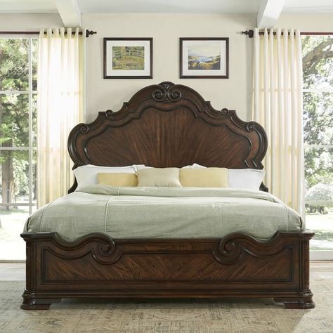 Richland Hand Carved Traditional Panel Bed by Greyson Living - Bed Bath & Beyond - 28390690 Queen Bed Dimensions, King Or Queen Bed, King Bed Headboard, Steve Silver Furniture, Queen Mattress Size, Bedroom Panel, Headboard Designs, Bedroom Furniture Beds, King Bed