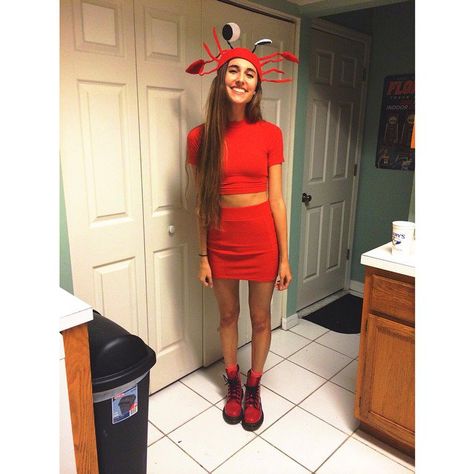 76 Halloween Costumes For Women That Are Seriously GENIUS Diy Cute Costumes For Women, Lobster Costume Womens, Womens Diy Costumes Halloween, Lobster Halloween Costume, Crab Costume Women, Red Costume Ideas, Forest Outfits, Sebastian Costume, Mermaid Costume Women