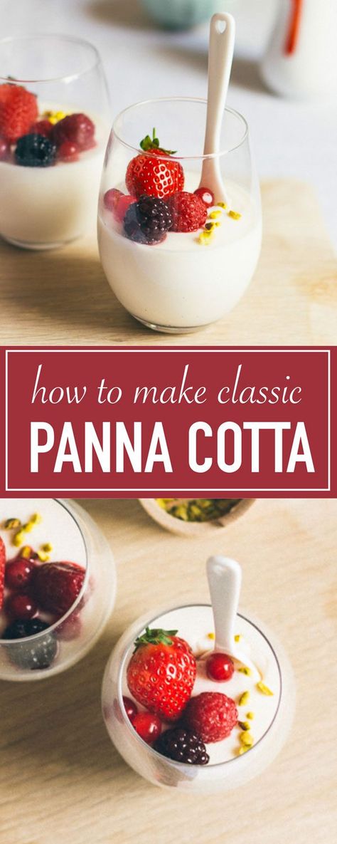 The best classic panna cotta recipe. It’s quick and easy, with only 5 ingredients! Pana Cotta Recipe Desserts, Panacota Recipe, Panacotta Recipe, Soft Desserts, Pepperoni Dip, Dessert Quick, Potluck Food, American Sweets, Picnic Potluck