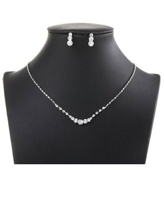 [US$ 7.00] Classic Rhinestone Drop Earrings/Tennis Necklace Jewelry Sets - JJ's House Silver Necklaces Elegant, Prom Assessories Ideas, Elegant Wedding Jewelry Brides, Bride Jewelry Set Simple, Wedding Necklaces For Bride Simple, Silver Necklace For Prom, Prom Necklaces Silver, Classic Wedding Jewelry, Silver Jewellery Prom