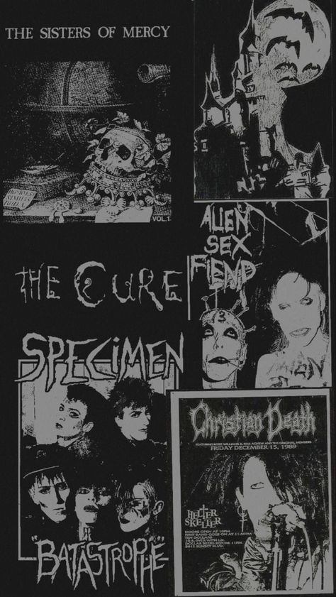 Vintage Goth Posters, Goth Rock Music, Gothic Music Aesthetic, Post Punk Music, Sisters Of Mercy Wallpaper, Trad Goth Wallpaper, Sisters Of Mercy Poster, Wallpaper Punk, Goth Posters