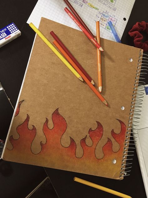 Aesthetic Fire Drawing, Things To Draw On Notebook Cover, Back Of Notebook Drawing, Notebook Cover Ideas Drawing, Aesthetic Notebook Drawings, Fire Drawing Aesthetic, Cover Drawings Sketchbook, Aesthetic Notebook Cover Design Diy, Drawing On Notebook Cover