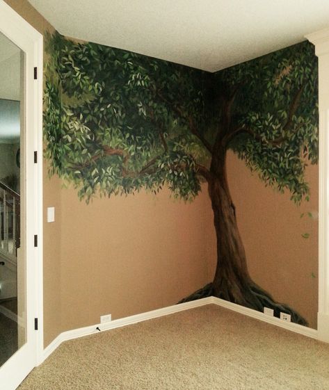 Garden Murals, Tree Mural Nursery, Tree Wall Painting, Childrens Garden, Childrens Wall Murals, Creative Kids Rooms, Wall Murals Diy, Diy Mural, Garden Mural