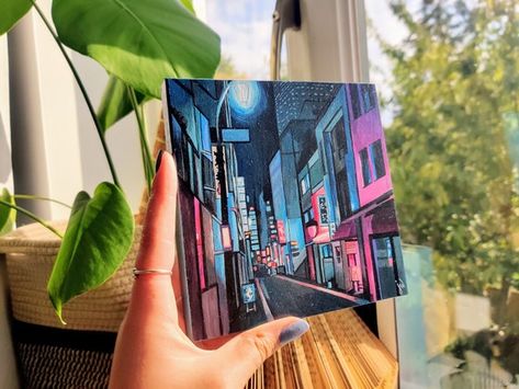 This is an original painting of a vibrant Japanese city, with colourful, blue and pink, night lights. It is painted with acrylic paint on a wooden canvas (15cm x 15cm x 2cm) The painting has been varnished to protect it from dust, and yellowing and to give it a pretty shine! I really enjoyed painting this, and I hope it can be sent to a new home that loves it just as much. I try to pack all of my orders with materials that are reused and recyclable. Tokyo Painting, City Landscape Painting, Pink Night Lights, Landscape Painting Acrylic, Japanese Tokyo, Japanese City, Wooden Canvas, Tokyo City, Landscape Paintings Acrylic