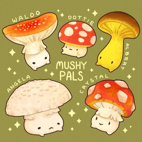 Mushy Pals, Cute Mushroom Illustration, Mushroom Cute Drawing, Mushroom Drawing Cute, Cute Mushroom Drawing, Mushroom Character, Mushroom Cute, Mushrooms Art, Cute Mushrooms