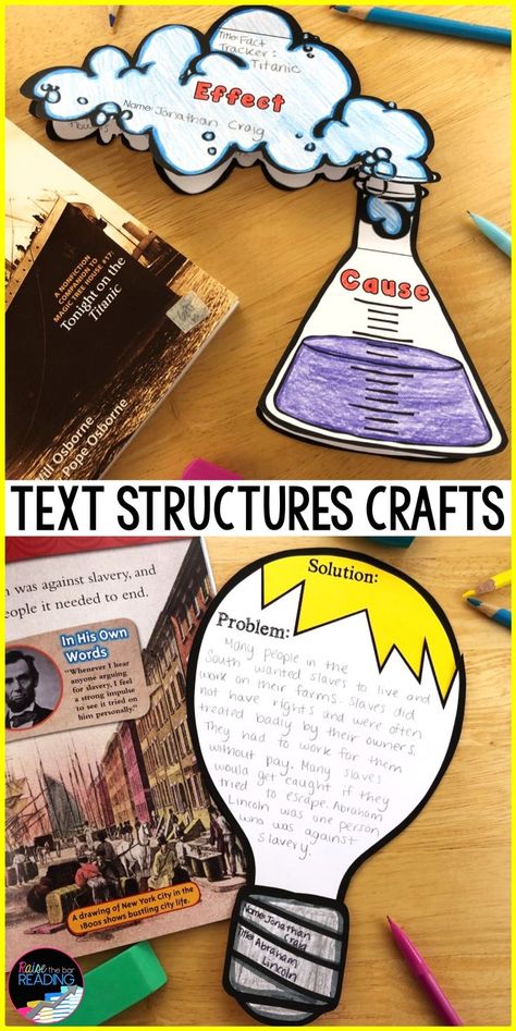 These nonfiction text structure crafts are a fun, interactive way to visually see how each type of text structure is broken down. One craft includes a mini nonfiction text structures anchor chart where students identify what text structure their nonfiction book falls under (cause and effect, descriptive text structure, problem and solution, compare and contrast, or chronological order). Nonfiction text structures posters | Nonfiction text structures activities | Nonfiction for kids