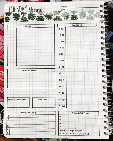 Daily Planner Bujo Ideas, Organisation, Daily Dot Journal Layout, Grid Journal Layout, Bujo Daily Planner, Bujo Todo List Layout, Bujo Lists Layout Ideas, Daily Habits Journal, Daily Task Journal