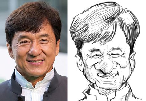 Workshop Warmups: Jackie Chan! Characatures People, Tom Richmond Caricatures, Caricature Celebrity, Celebrity Caricatures Sketch, Caricature Examples, Tom Richmond, Caricature Tutorial, رسم كاريكاتير, Caricature Sketch