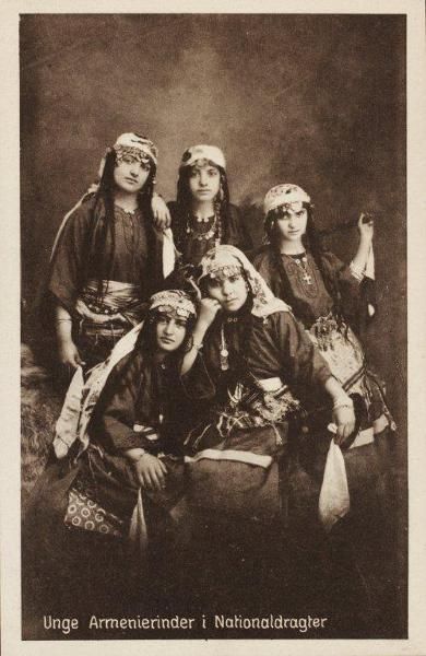 Armenian young women postcard – Kharpert 1910 Armenian Dresses, Armenian Models, Danish Women, Armenian Women, Armenian Clothing, Armenian People, Armenian History, Armenian Culture, Turkish Dress