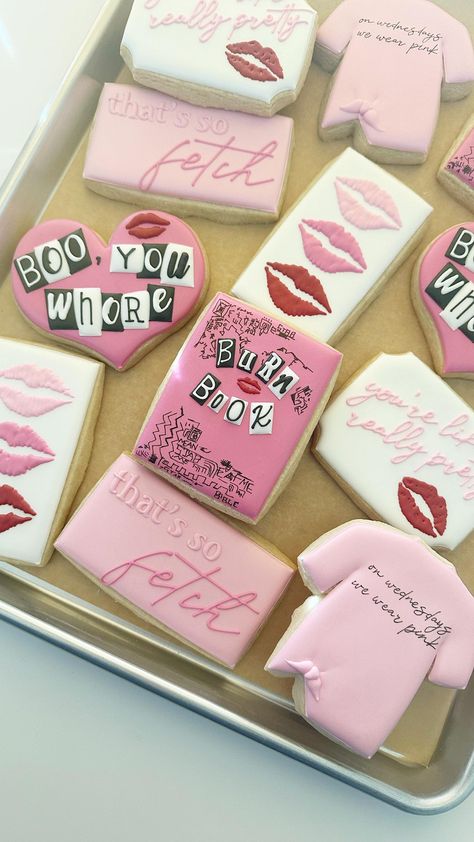 That’s SO fetch! Happy Mean Girls Day! 🩷 Designs by/inspired by @bluetopbakes and @ceciliahomemade #meangirls #meangirlsmovie… | Instagram Mean Girls Cookies Decorated, Mean Girls Cookies, Agua Aesthetic, Mean Girls Day, Mean Girls Party, Mean Girls Movie, Vintage Birthday Cakes, Decorative Cookies, Girls Cake