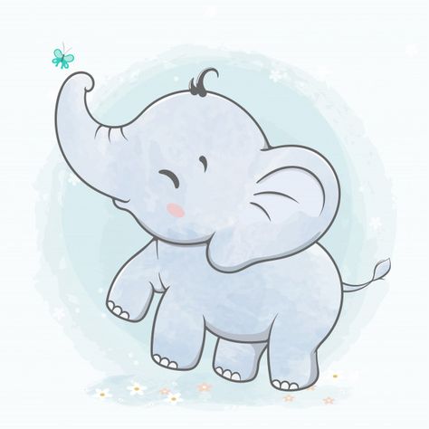 Cute baby elephant play with butterfly w... | Premium Vector #Freepik #vector #birthday #invitation #baby #party Baby Elephants Playing, Baby Elephants Art, Baby Elephant Drawing, Elephants Playing, Baby Elefant, Baby Animal Drawings, Elephant Illustration, Cartoon Elephant