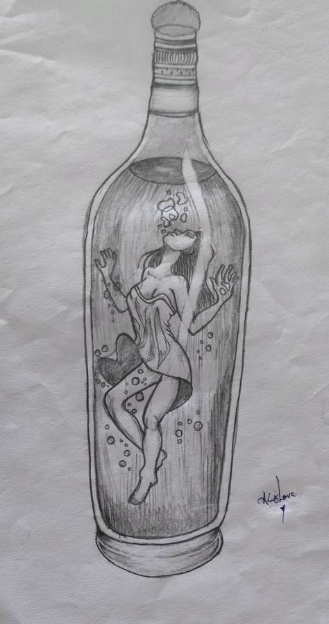 Bottled Emotions Art, Person In Bottle Drawing, Alcoholic Drawing Sketches, Bottling Up Emotions Art, Bottled Up Emotions Tattoo, Beach Drawings Simple, Bottled Up Emotions Art, Poison Drawing, Poison Drawings