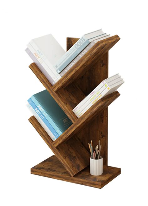 Standing Bookshelf, Desktop Bookshelf, Tree Bookshelf, Library Display, Display Books, Small Bookshelf, Wood Craft Projects, Bookshelf Design, Diy Wooden Projects