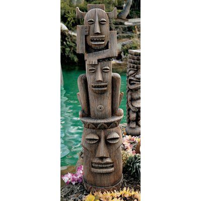 Basil Street Gallery Gods of the Three Pleasures Tiki Gods Statue Tiki Garden, Angel Statues Sculpture, Tiki Man, Wooden Creations, Pot Diy, Tiki Statues, Tiki Bars, Kitsch Decor, Statue Tattoo