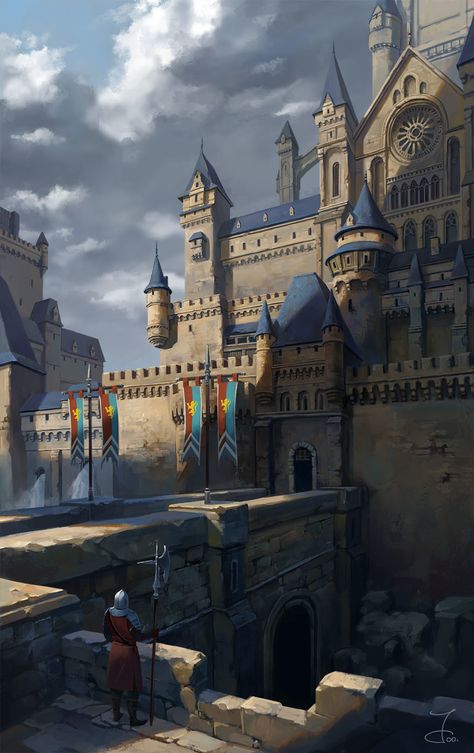 Castle, Ji Young Joo on ArtStation at https://www.artstation.com/artwork/D29dE Royal Castle Fantasy Art, Camelot Concept Art, Dnd Castle Art, Fantasy Castle Exterior, Concept Art Castle, Fantasy Castle Concept Art, Fantasy Castle Art, Castle Fantasy Art, Bridge Concept