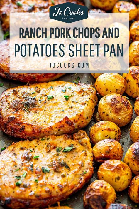 Ranch Pork Chops and Potatoes Sheet Pan Dinner, an easy dinner that is packed full of flavor. All you need is one sheet pan to get gorgeous ranch pork chops and perfectly roasted potatoes! #porkchops #ranch #sheetpandinner #recipe Potatoes And Pork Chops, Ranch Pork Chops And Potatoes, Pan Pork Chops, Boneless Pork Chop Recipes, Pork Chops And Potatoes, Ranch Pork Chops, Healthy Pork, Easy Pork Chops, Pork Chop Dinner