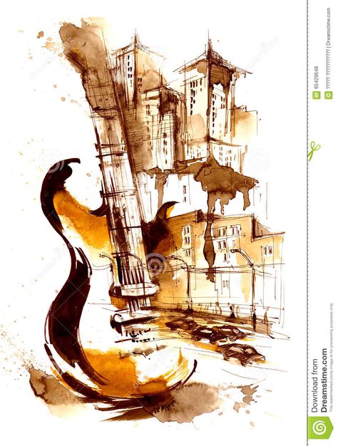Music Art Painting, Coffee Art Painting, Coffee Artwork, Violin Art, Music Art Print, Music Drawings, 강아지 그림, Music Painting, Coffee Painting