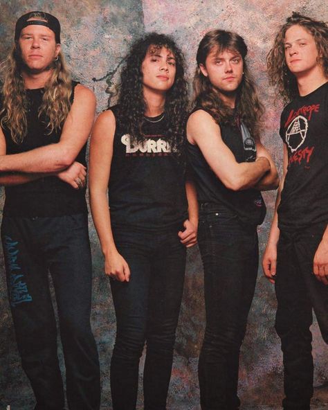 Metallica Photoshoot 80s, Metallica Photoshoot, Freshman Photoshoot, Metallica Group Photo, Jason Newsted 80s, Metallica Outfit, Metallica 90s, Metallica 80s, Jason Newsted Metallica