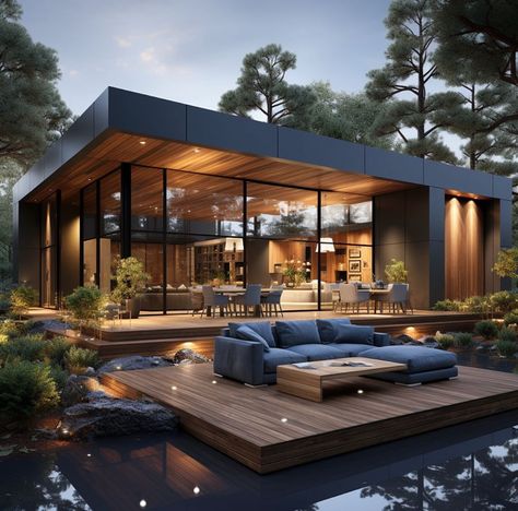 Modern Contemporary Home Exterior Concepts Showcase Forest Houses Modern, Forest Modern House Exterior, Ultra Modern House Design, Lake House Ideas Exterior, Black Modern Home Exterior, Farm Home Exterior, Modern Contemporary Exterior Homes, Black Wood House Exterior, Modern Contemporary Exterior Design