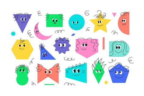 Geometry Stickers, Shape Characters, Face Emotions, Geometric Face, 3d Geometric Shapes, Geometry Shape, Colors And Emotions, Face Illustration, Different Emotions