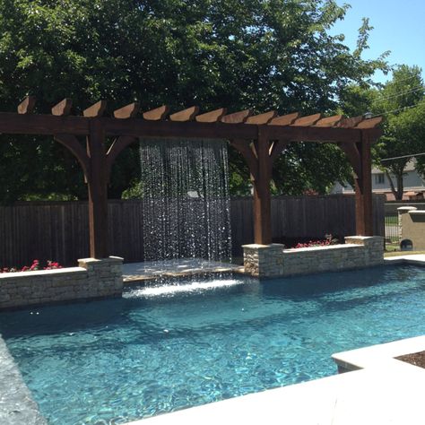 My kind of backyard' Pool With Rain Curtain, Rain Curtain Water Feature Pool, Pergola Waterfall, Pergola Over Pool, Rain Curtain Water Feature, Cosy Rooms, Rain Curtain, Pool Oasis, Living Room Design Boho