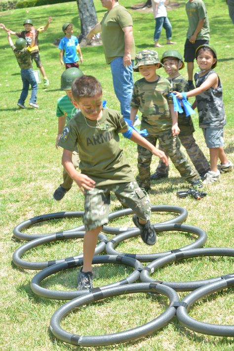 Boot Camp Obstacle Course, Boot Camp Theme Party, Army Food Party Ideas, Army Birthday Party Activities, Boot Camp Birthday Party, Bible Boot Camp Vbs, Boot Camp Decorations, Lords Army Vbs, Boot Camp Ideas