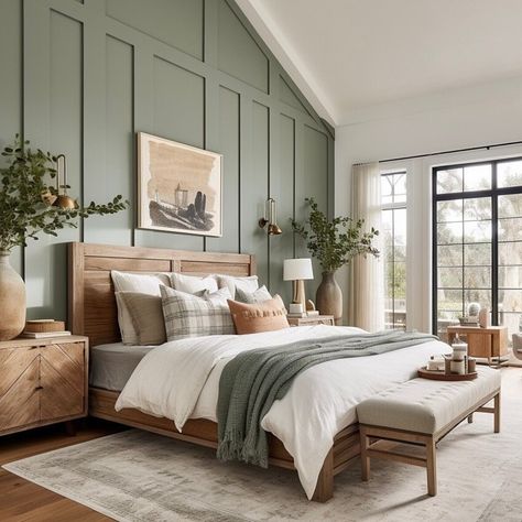 12 sage green and cream bedroom 4 Sage Bedroom, Cream Bedrooms, Sage Green Bedroom, Beige Bedroom, Bedroom Decor Cozy, Accent Wall Bedroom, Bedroom Refresh, Bedroom Green, Green Rooms