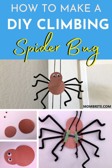 Make your very own "Eensy Weensy Spider" that climbs all around your house with your kids! This DIY paper spider climber is easy to make, so follow the tutorial here for a fun STEM activity for your toddler and preschooler.  #FunToddlerActivities #PreschoolerActivitiesAtHome #PreschoolerToddlerGames Climbing Spider Craft, Spider Stem Activities Preschool, Spider Activity For Preschool, 3d Spider Craft, Number 8 Spider Craft, Spider Crafts For Kindergarten, Spider Toddler Craft, Walking Spider Craft, Spider Projects For Kids