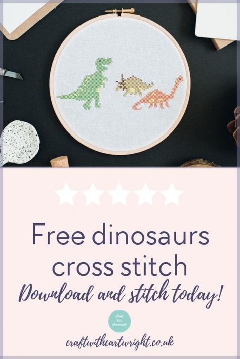 Free Dinosaurs cross stitch pattern - Craft with Cartwright Cross Stitch Freebies, Dinosaur Cross Stitch, Cross Stitch Letter Patterns, Cross Stitch Free, Cactus Craft, Weekend Crafts, Cross Stitch For Kids, Cross Stitch Letters, Free Chart