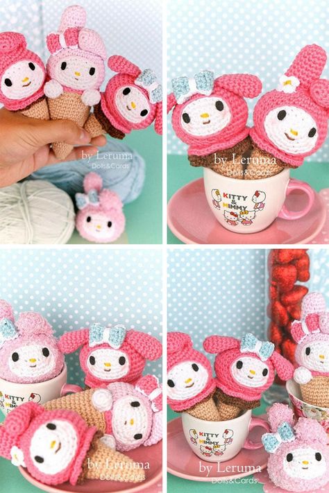 My Melody Ice Cream Crochet Pattern Amigurumi Patterns, Kawaii, Melody Crochet Free Pattern, Crochet Melody Free Pattern, My Melody Amigurumi Free Pattern, My Melody Crochet Free Pattern, My Melody Crochet Pattern Free, Amurigumi Crochet Patterns Free, Crochet Sanrio Free Pattern