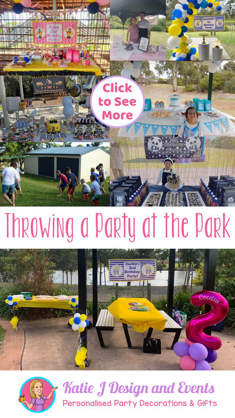 Park Party Set Up, Decorating Park Pavilion Birthday Party Ideas, Park Party Table Decorations, How To Decorate A Park Pavilion For A Birthday Party, Park Birthday Party Snacks, Games For Park Birthday Party, Parties At The Park, Park Table Decorations Birthday, 2nd Birthday Party At Park