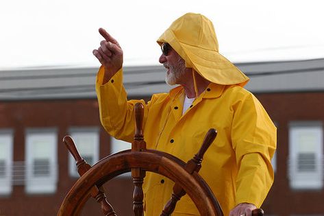 Fisherman's Rain Hat - Example of the long back brim wanted for felt hat. Same length but not quite as wide Ash Hat, Hat Outfit Men, Side View Drawing, Nautical Bachelorette, Dog Ice Cream, Old Fisherman, Fisherman's Hat, Rain Hat, Yellow Raincoat