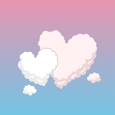 Kawaii, Heart Clouds Drawing, Heart Cloud Drawing, Cloud Heart Tattoo, Cloud Graphic Design, Heart Illustration Art, Heart Digital Art, Sky Heart, Cloud Heart