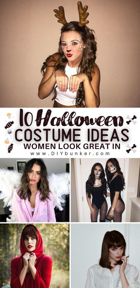 Halloween Costumes Women | These hot Halloween costumes for women are sure to get people staring at your upcoming Halloween party. Each costume is super flattering and not over the top revealing. #halloween #costumes #halloweencostumes #holidays #party Homemade Womens Halloween Costumes, Flattering Halloween Costumes For Women, Creative Diy Halloween Costumes Women, Casual Halloween Costumes For Women, Singles Halloween Costumes Women, Easy At Home Halloween Costumes Women, Single Women Halloween Costumes, Womens Unique Halloween Costumes, At Home Halloween Costumes For Women