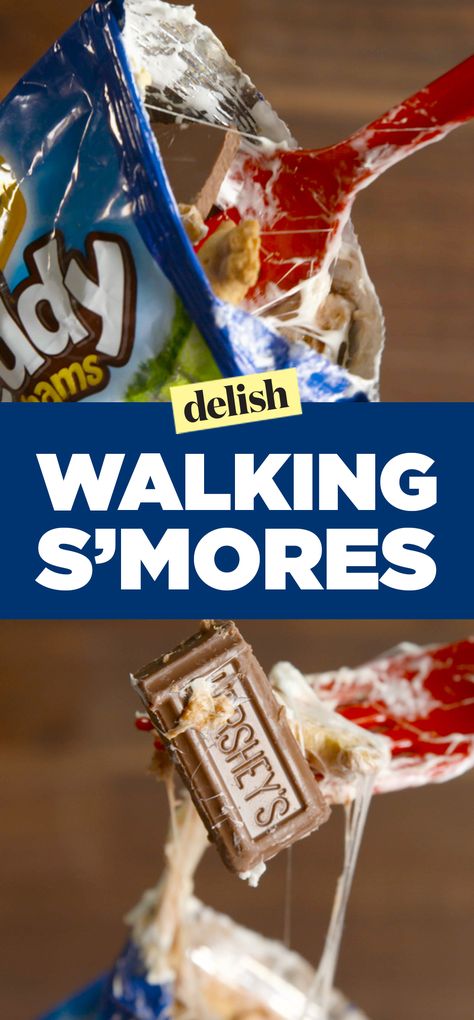 Walking s'mores are so much easier to make than regular s'mores. Get the recipe on Delish.com. Camping Ideas For Couples, Party Snacks Easy, Walking Tacos, Smore Recipes, Coconut Dessert, Carnival Food, Brownie Desserts, Finger Foods Easy, Campfire Food