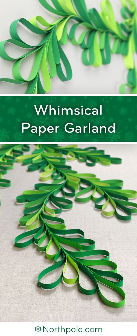 Whimsical Paper Garland • Northpole.com Craft Cottage Paper Loop Garland, Christmas Light Paper Garland, Christmas Diy Construction Paper, Natal, Paper Garland Decor, Holiday Paper Garland, Diy Garland For Classroom, Sewn Paper Garland, Paper Holiday Crafts