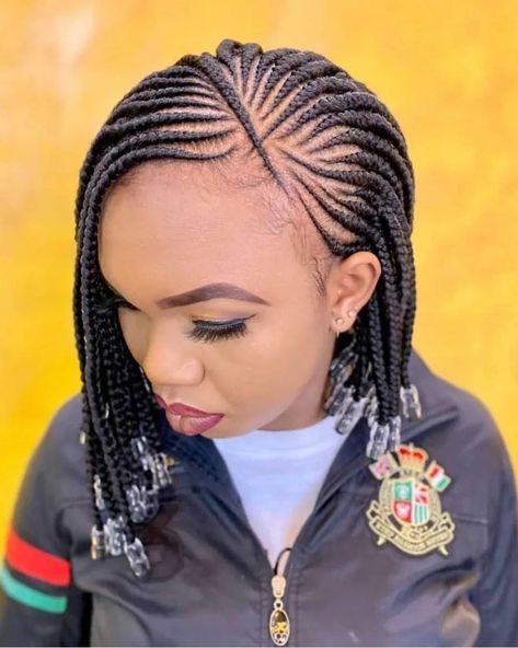 2022 Latest and Unique Ghana-Weaving Hairstyles. - Ladeey Ghana Braids With Beads, Lines Hairstyles, Side Bob, Braiding Ideas, Ghana Braid Styles, Latest Hair Braids, Weaving Hairstyles, Ghana Braids Hairstyles, Lisa Hair